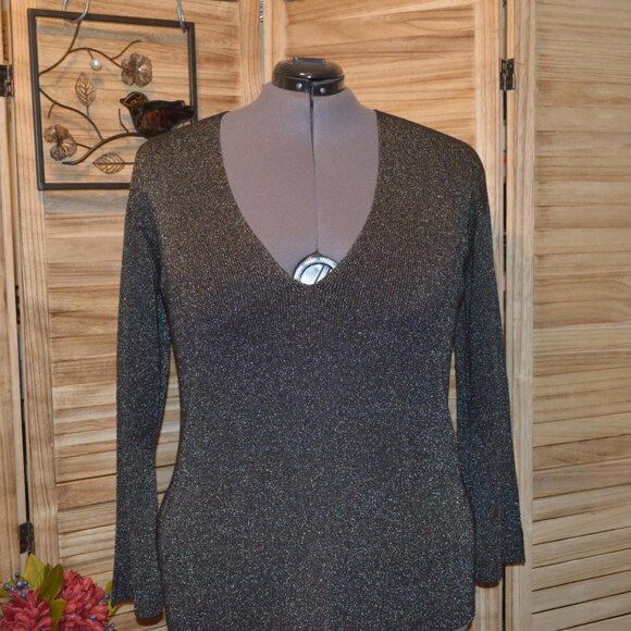 J.Jill L Black Metallic V-neck Holiday Pullover Top - Picture 1 of 7